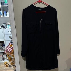 Express Black V-Neck Dress with Zip Detail